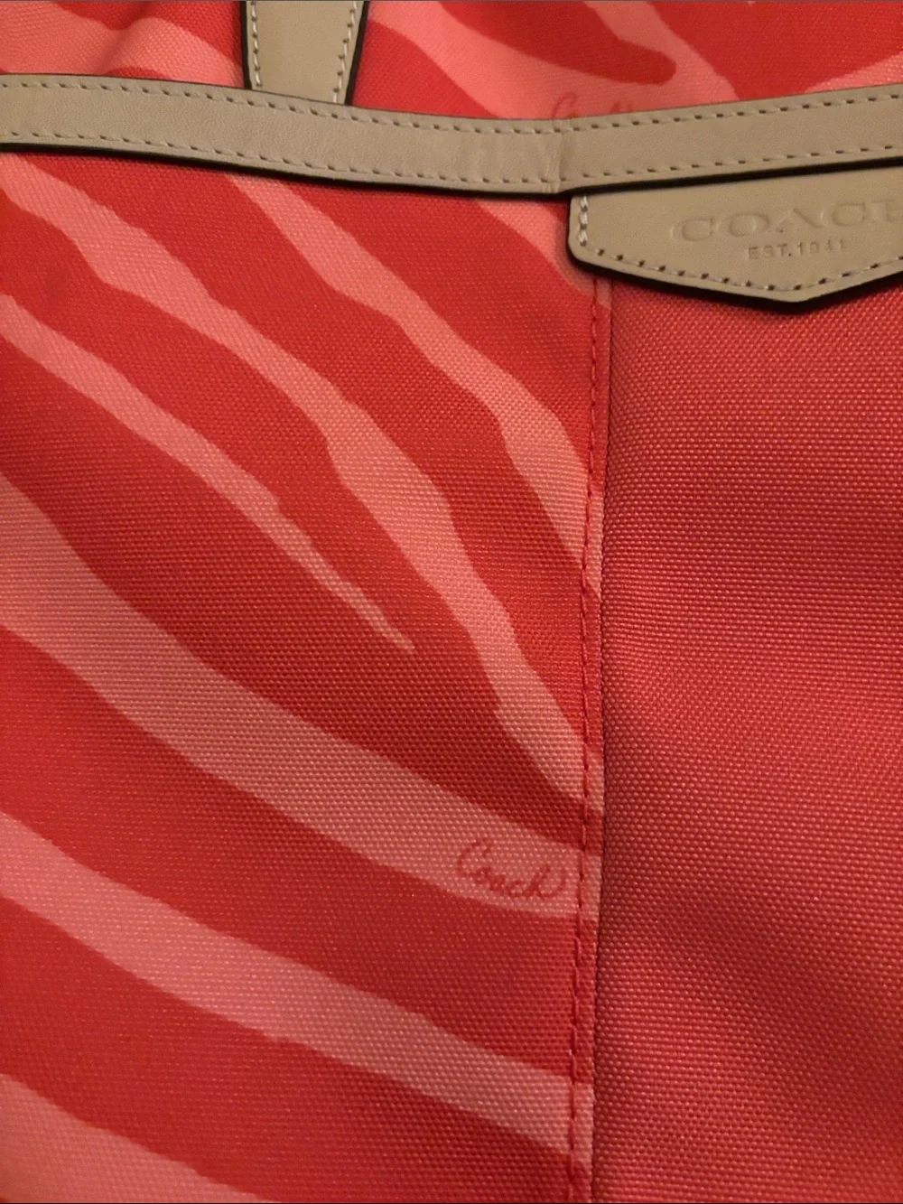 Authentic Y2K COACH Signature Zebra Print Canvas Tote Bag Hot Orange & Coral